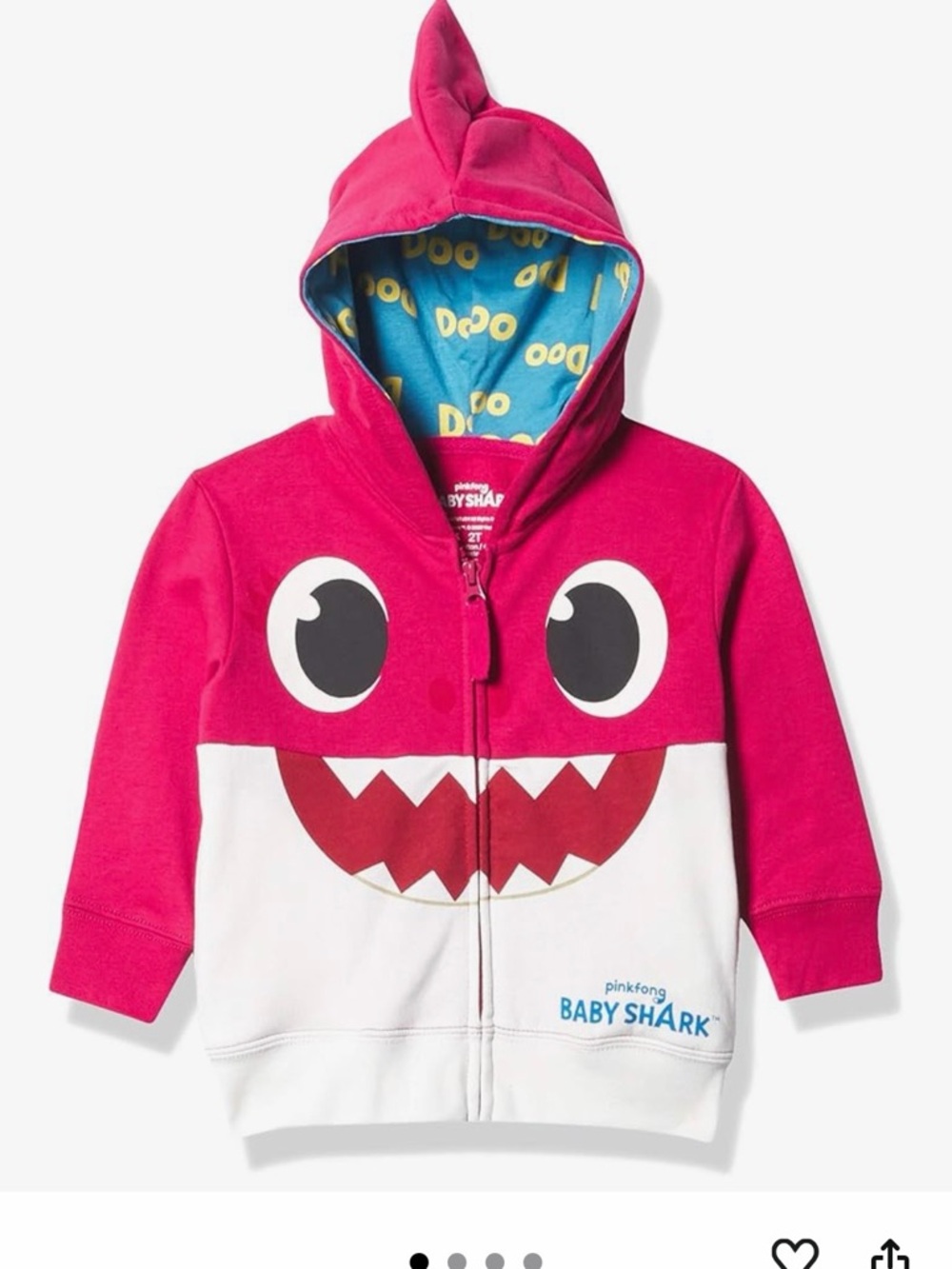 Baby Shark Kids' Pink & White Shark Zip Hoodie NWT